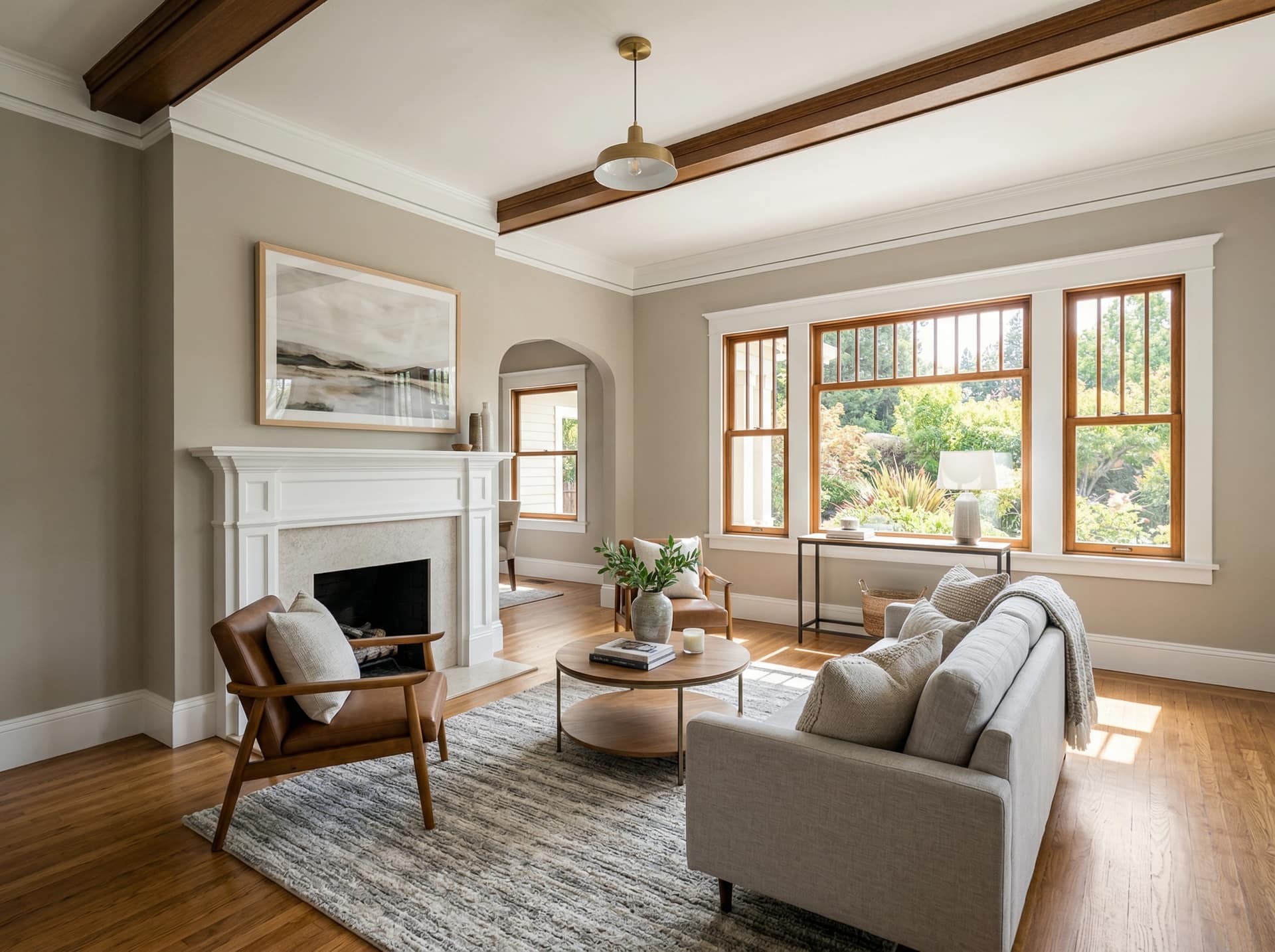 Sacramento living room with warm greige walls and white trim